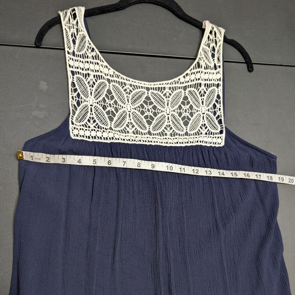 Charlotte Russe Navy Blue Crochet Lace Yoke Mini Dress Sleeveless Boho Shift L - Picture 4 of 9